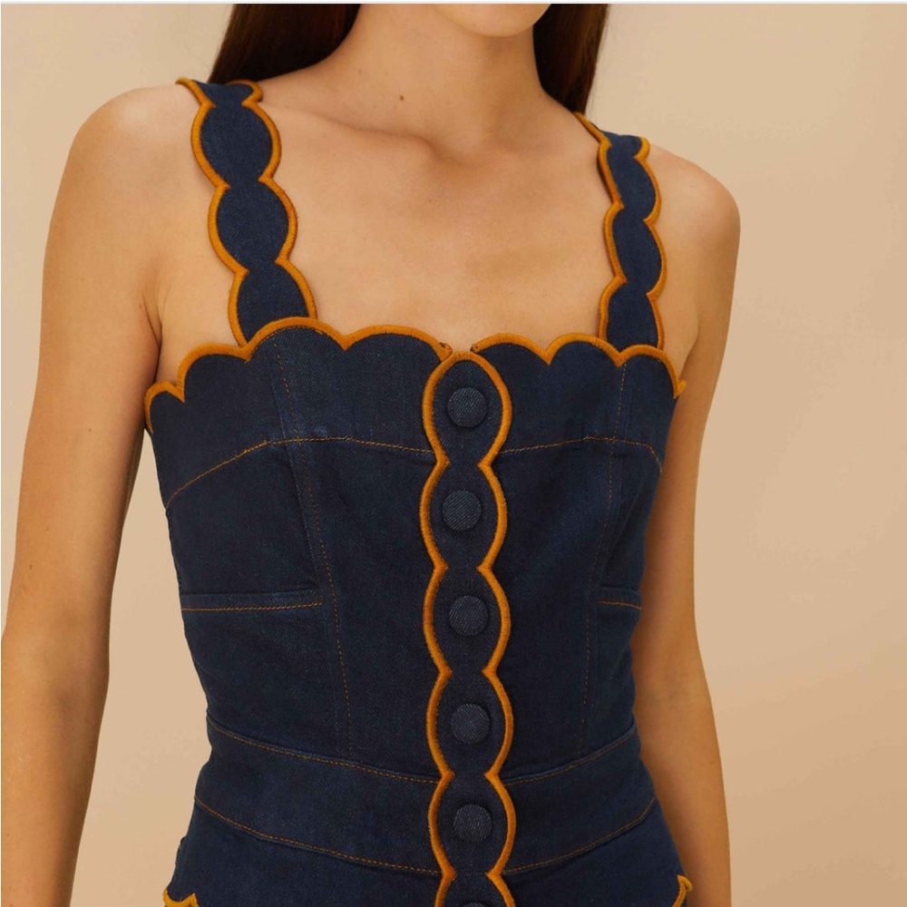 FARM Rio Dark Denim Wavy Trim Jumpsuit - Picture 3 of 7
